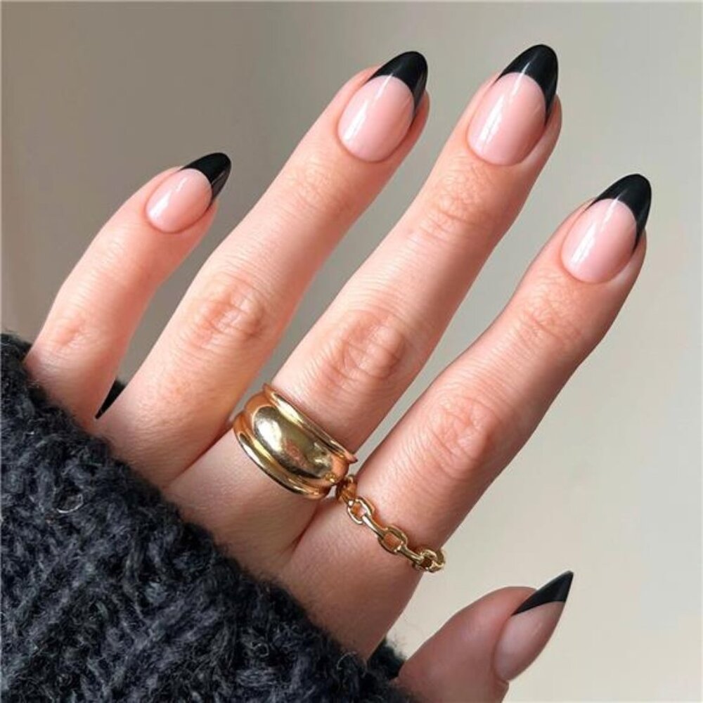 Glamnetic Press On Nails - Caviar | Semi-Transparent, Short Almond Nails